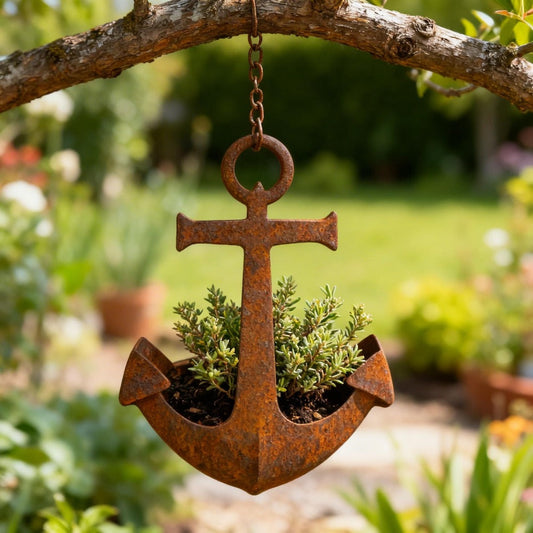 Metal Wall Hanging Planter - Rustic Anchor Plant Holder Nautical Garden Decor Iron Pot 2pcs