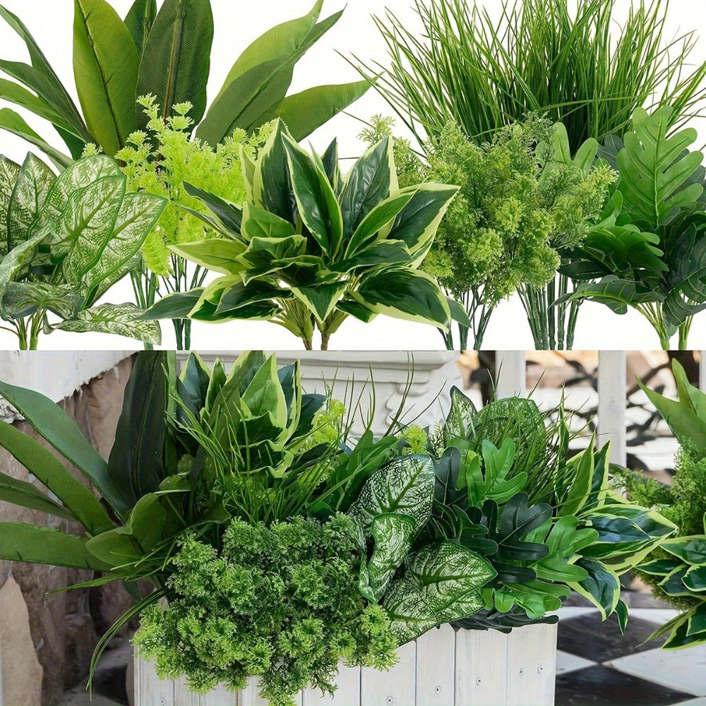 Artificial Boxwood Stems 9-Pack UV Protected – Faux Plastic Greenery for Indoor Outdoor Decor, Hanging Garden, Porch, Window Box, Wedding & Farmhouse Home Decoration, Realistic Fake Plants