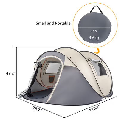 Camping Tent 5-8 Person Automatic Three-Pole Shelter, 110.24 x 82.68 x 47.24 Inches for Outdoor Camp Setup