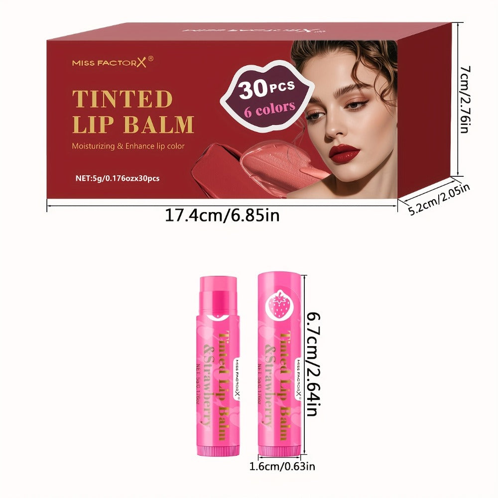 Tinted Lip Balm Set 30 Pieces Moisturizing Lip Gloss Gift Collection Hydrating Sheer Color Luminous Shiny Finish Bulk Lip Care Set for Women Daily Wear Birthday Holiday Bridal Gifting