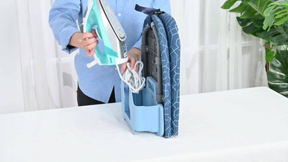 Compact Tabletop Ironing Board with Fold-Out Iron Holder in Blue, Pink or Black Cover Options