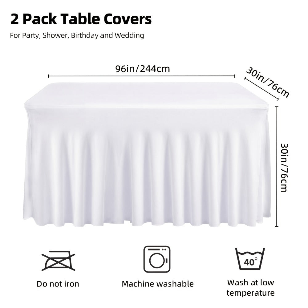 Pleated Rectangle Table Skirts in Black or White with One-, Two- or Four-Piece and Four-Foot Options