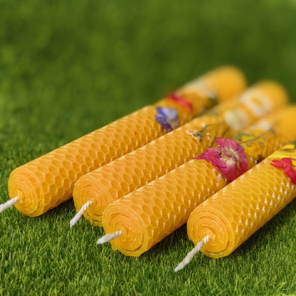 Floral Cone Candle Holders Set of 4 – 10-Inch Decorative Beeswax Taper Candles for Holiday Parties, Valentine's Day & Mother's Day Gifting