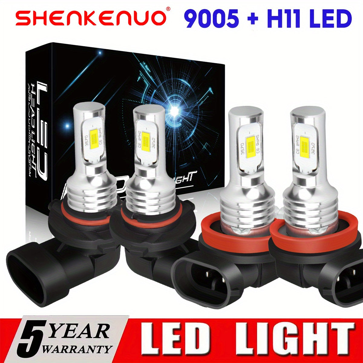 9005 H11 LED Headlight Bulbs 4 Pack - 36000LM 6000K Bright White High Low Beam, 3570 CSP Chips 360° Beam, 12V 24V Plug & Play, 50000Hr Lifespan Car Truck Headlight Upgrade
