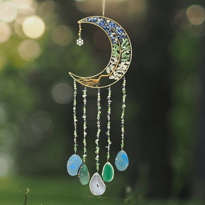 Moon Agate Tree Hanging Ornament Handmade Boho Suncatcher Wall Decor - Crystal Window Sun for Entryways, Bedrooms and Living Spaces