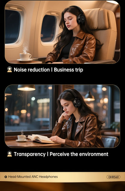 Acer OHR560 ANC Over-Ear Wireless Headphones, Full-Coverage Foldable Design HiFi Stereo HD ENC Call Noise Reduction Built-in Mic, 3.5mm Audio Cable Compatible for Work Travel Gaming Study