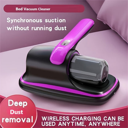 Cordless Mattress Vacuum Cleaner with 4500Pa Label, Two-Speed Control, Clear Dust Cup and Purple Trim