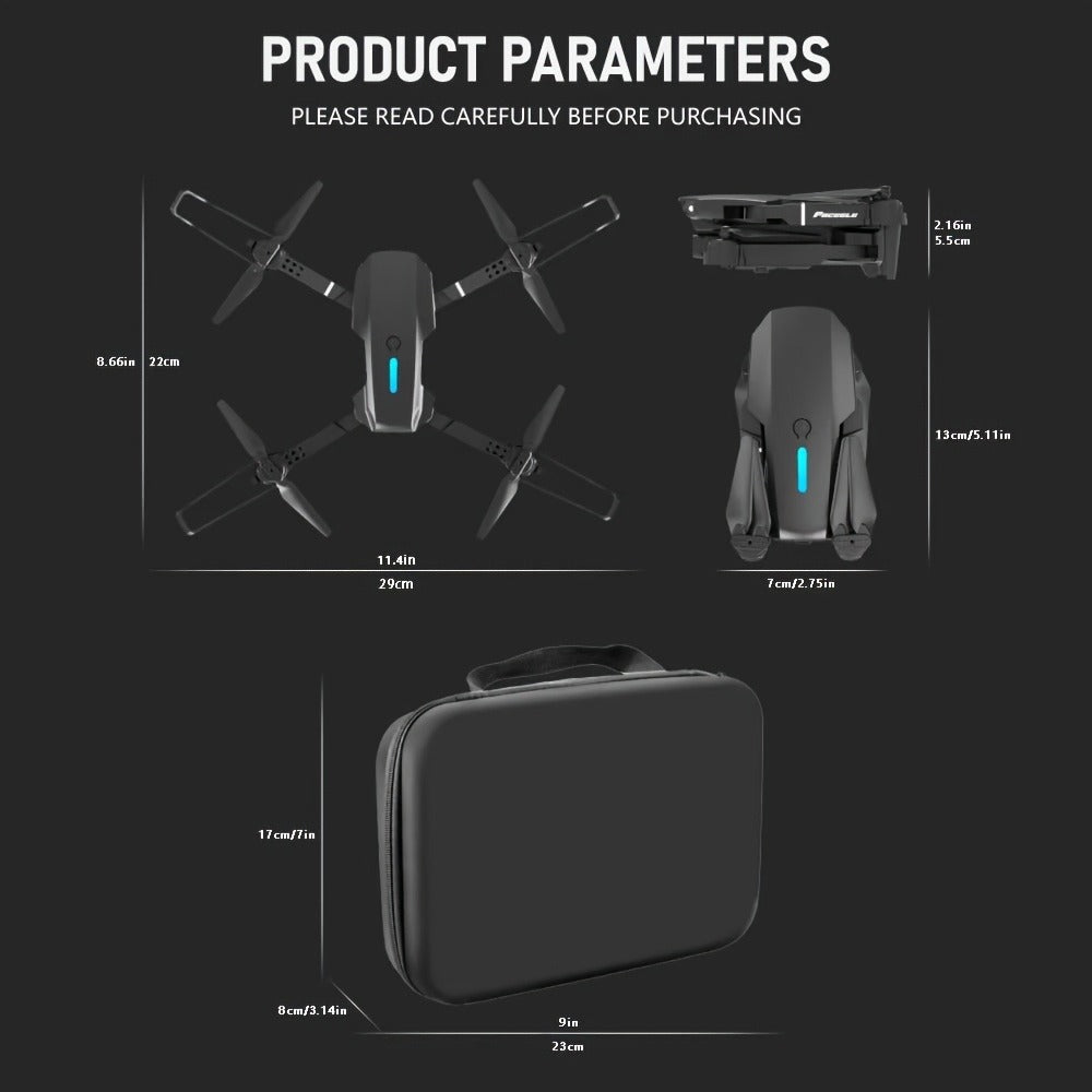 E88 Foldable Drone with Dual Camera – RC Quadcopter 360° Stunt Flip Surround Flight Optical Flow Height Hold 500mAh Battery Beginner to Intermediate Indoor Outdoor Flying Toy Gift for Teens Adults Boys