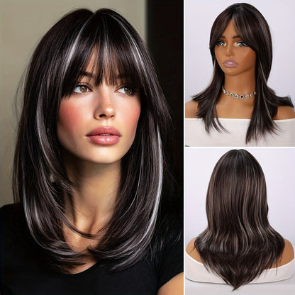 Synthetic Wig 20-Inch Layered Straight Style in Deep Purple with Hairnet Included for Cosplay Looks