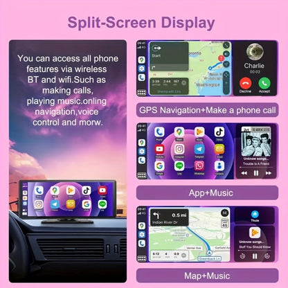 10.26 Inch Car Screen with Wireless CarPlay & Android Auto - Ultra HD Bluetooth Car Monitor, Dual Camera, Reversing Assist, Navigation, Music & Video, Universal for Sedan SUV RV