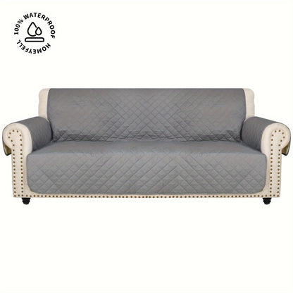 Sofa Cover Waterproof Quilted Microfiber Three-Seat Panel Set with Two Foam Tubes, Straps and Side Pocket