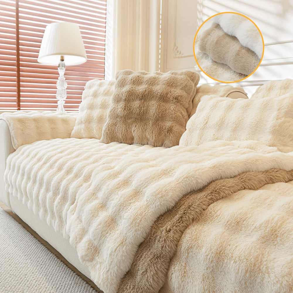 Sofa Cover Bubble Faux Rabbit Fur Panels with Silicone Non-Slip Backing for Seat, Armrest or Backrest
