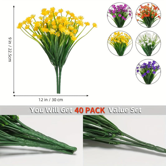 Artificial Flowers 40-Bundle Mixed-Color Floral and Greenery Set for Garden, Party and DIY Decor