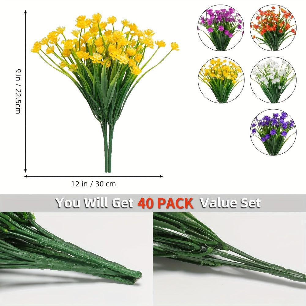 Artificial Flowers 40-Bundle Mixed-Color Floral and Greenery Set for Garden, Party and DIY Decor