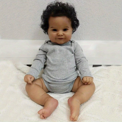 Reborn Doll Maddie 20-Inch Full Soft Vinyl Figure with Hand-Rooted Dark Hair, Acrylic Eyes and Accessory Set