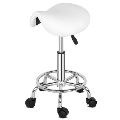 Saddle & Round Salon Stool with Backrest 360-Degree Swivel, Adjustable Height Professional Chair for Salon