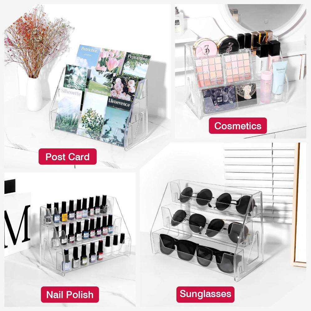 Clear Tiered Graded Card Display Stand with 3- or 5-Level Options for Desktop Collector Organization