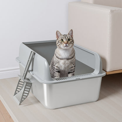 Stainless Steel Cat Litter Box with Removable High-Wall Surround, Front Step and 20cm or 25cm Height Options