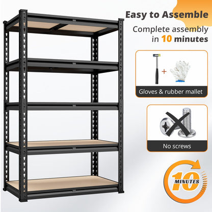 Heavy Duty Garage Shelving Unit 5-Tier Metal Storage Shelf – 2000/2500 LBS Capacity Adjustable Steel Shelves for Garage, Basement & Warehouse | 60"/72" H Utility Rack for Kitchen, Pantry & Workshop