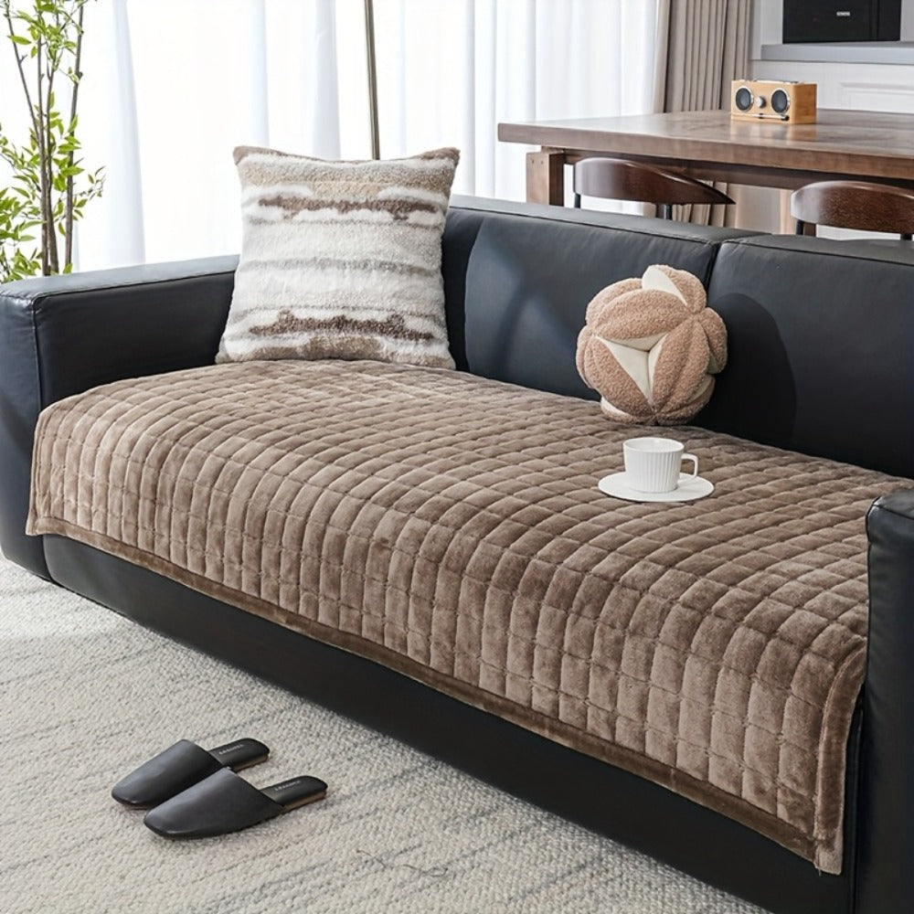 Plush Sofa Cushion Cover in Coffee, Gray or White with Two-, Three- and Four-Seat Size Options