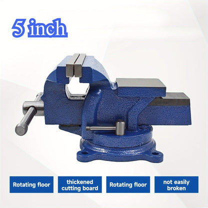 5-Inch Cast Iron Bench Vise with 360-Degree Swivel Base, Pipe Jaws and Anvil for Workshop Clamping