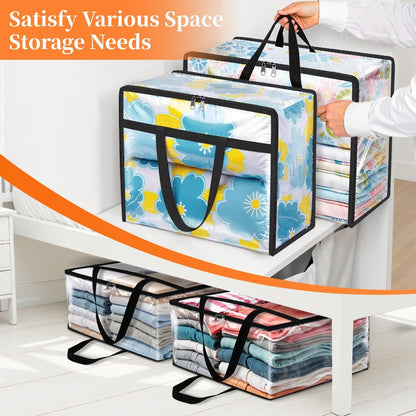 Storage Bag Set, 8-Pack Clear PVC 15.85-Gallon Closet Organizers with Black Trim, Zippers and Carry Handles