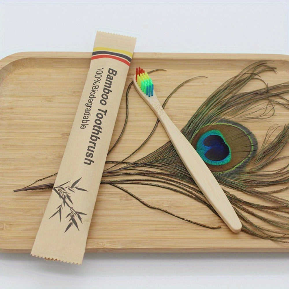 20-Piece Bamboo-Labeled Toothbrush Set with Individually Wrapped Handles and Mixed Bristle Colors