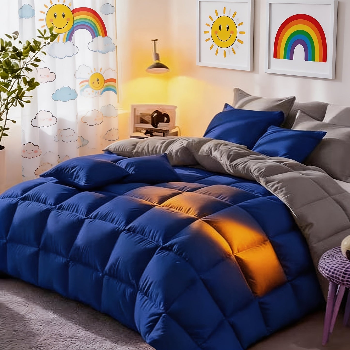 Seven-Piece Comforter Bed-in-a-Bag Set with Short-Plush Fabric, 12 Colors and Full, Queen or King Sizes