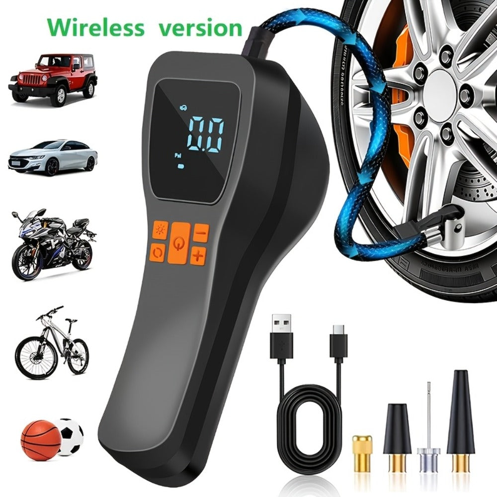 Cordless Tire Inflator Portable USB Rechargeable – Digital Gauge & LED Light, Fast Air Compressor with Auto Shutoff for Car, Bike, Motorcycle & Sports Equipment, Emergency Flat Tire Pump