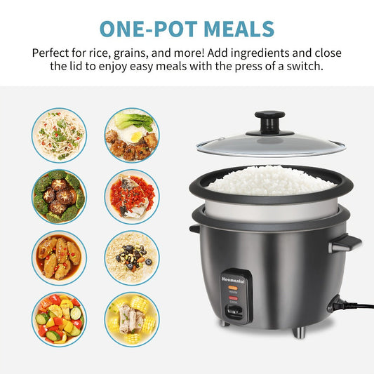 Rice Cooker & Yogurt Maker 3-Cup Nonstick – 1.5Qt Multicooker with Auto Keep Warm, One-Touch Operation, Stainless Steel Inner Liner & Steamer for Grain, Oatmeal & More