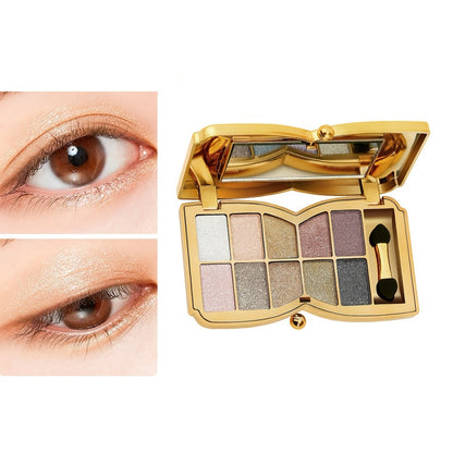 Eyeshadow Palette 10-Shade Gold Bow Compact with Mirror, Dual-Ended Applicator and Three Color Options