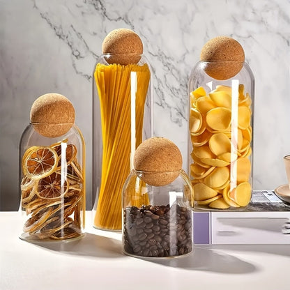 Three-Piece 17-Ounce Glass Storage Jar Set with Round Cork Stoppers for Tea, Candy, Spices or Dry Goods