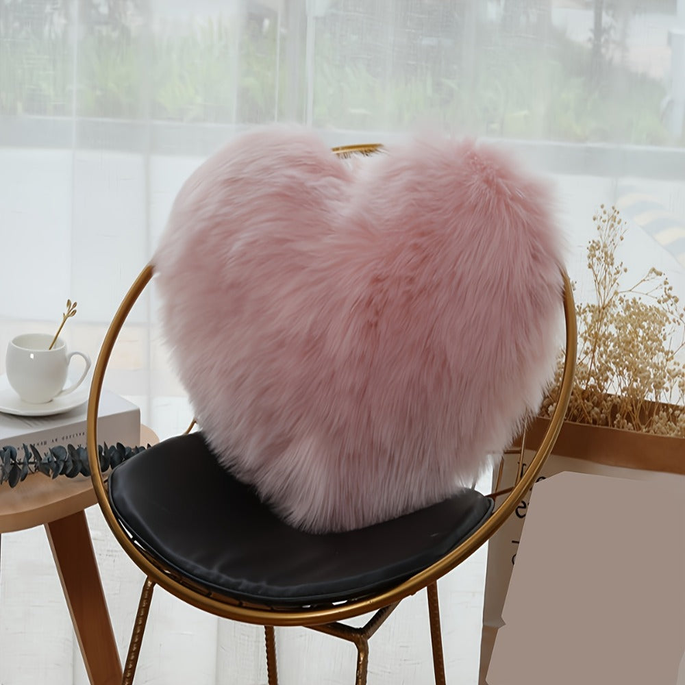 Heart-Shaped Plush Decorative Pillow Cover in Red or Pink with 16.93- and 17.72-Inch Size Options
