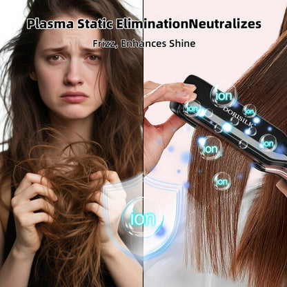 Plasma Ionic Hair Straightener Flat Iron 500°F with PTC Ceramic Oil Plates, LCD Display & 60-Min Auto Off — Frizz Control Professional Flat Iron for All Hair Types, 1" & 1.77" Plates