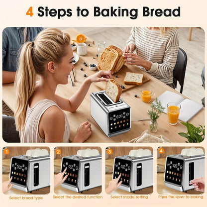 900W Two-Slice Touchscreen Toaster with Five Bread Modes, Six Shade Settings, Memory and Stainless Finish