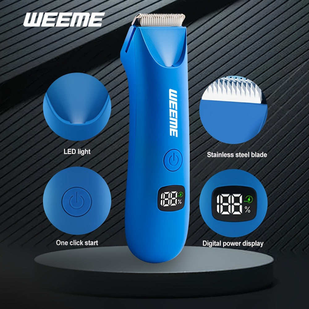 WEEEME Body Hair Trimmer with Digital Display, Four Guide Guards and Yellow, Blue or Black Housing