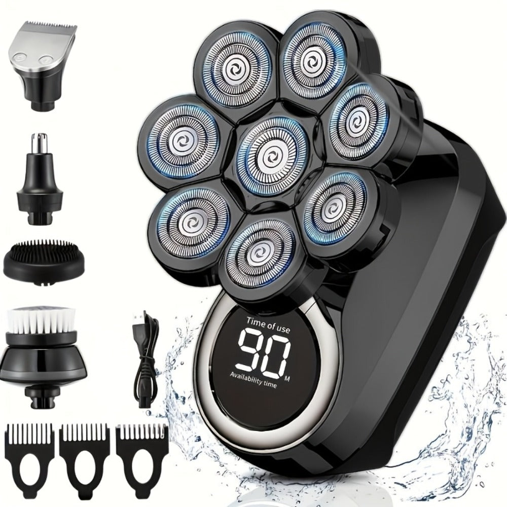 Electric Shaver 8-Blade 5-in-1 Grooming Kit with IPX7, USB-C Charging, Nose Trimmer and Facial Brush