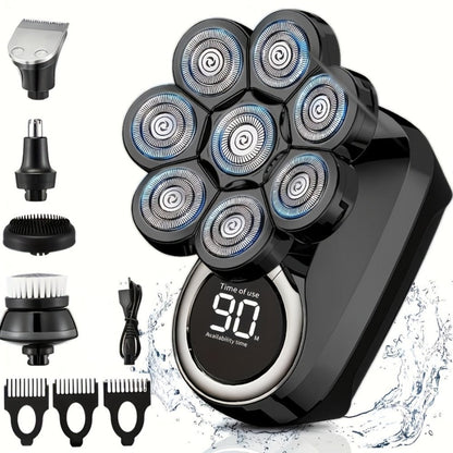 Electric Shaver 8-Blade 5-in-1 Grooming Kit with IPX7, USB-C Charging, Nose Trimmer and Facial Brush