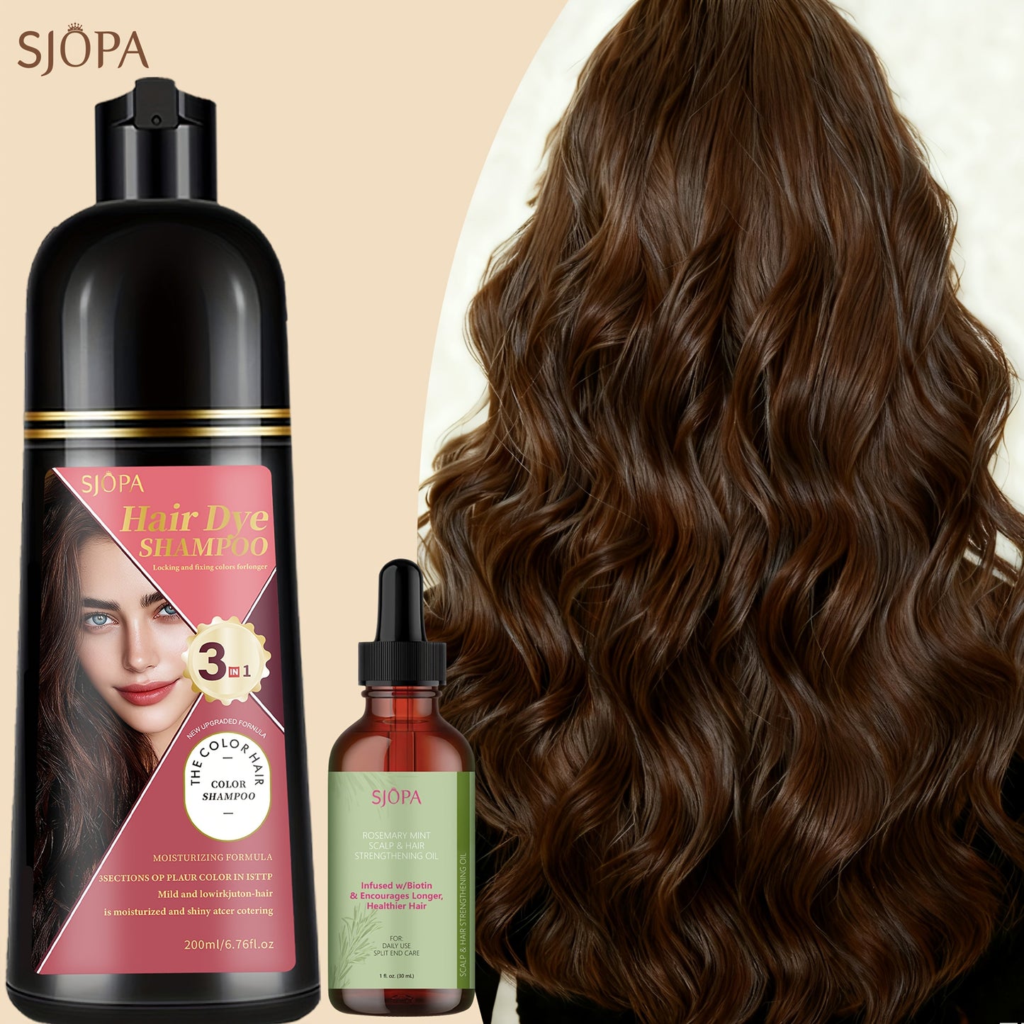 Hair Color Shampoo, SJOPA 3-in-1 Bottle-and-Dropper Set with 10 Rose, Brown, Purple and Black Color Options