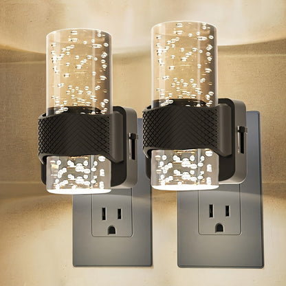 Two-Pack 3000K Plug-In Night Lights with Bubble-Pattern Shades, Light Sensors and Black or White Bases