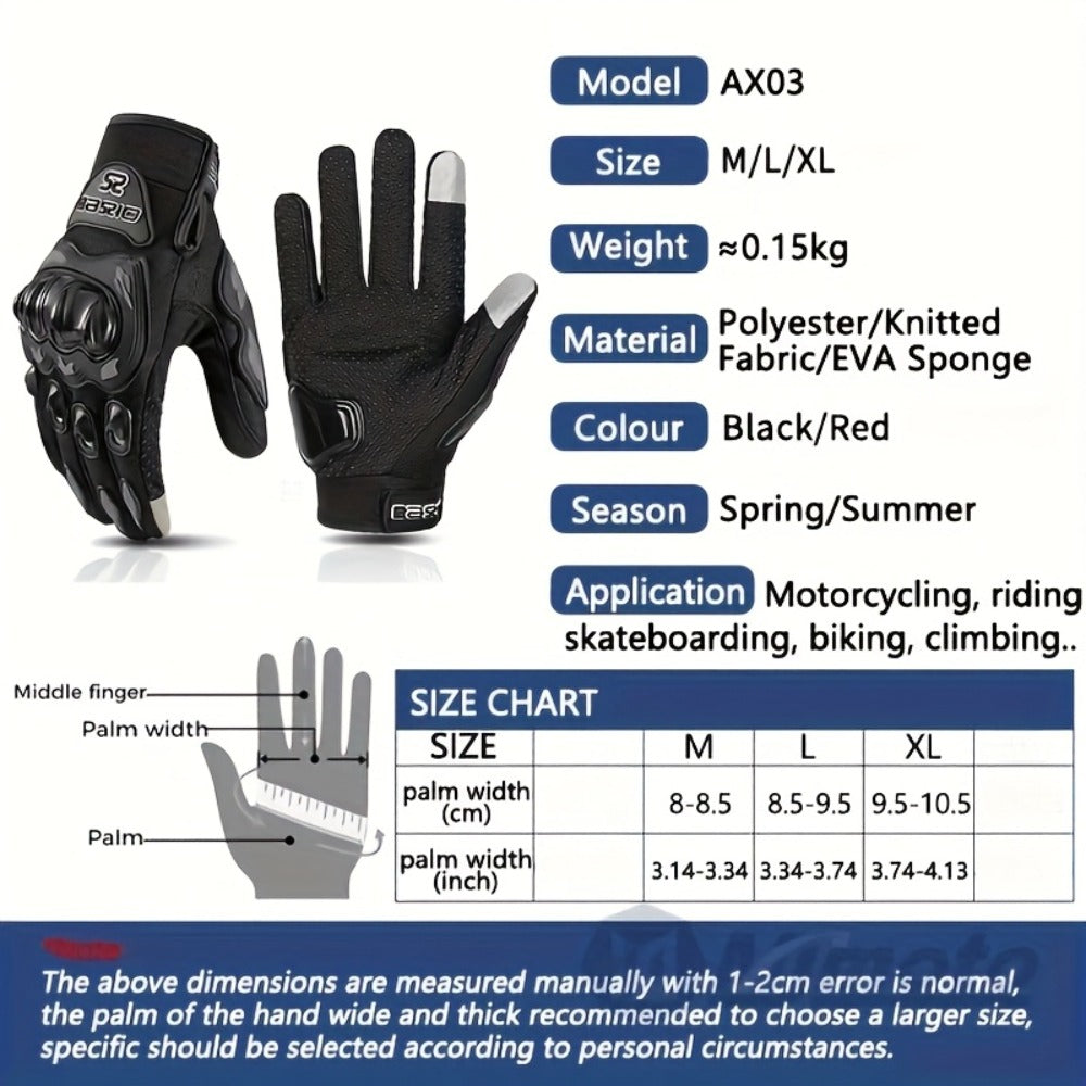 Motorcycle Gloves Full Finger Summer Breathable Touchscreen Hard Shell Protection Non-Slip Motocross Racing Gloves for Men Women, Black Red, M L XL