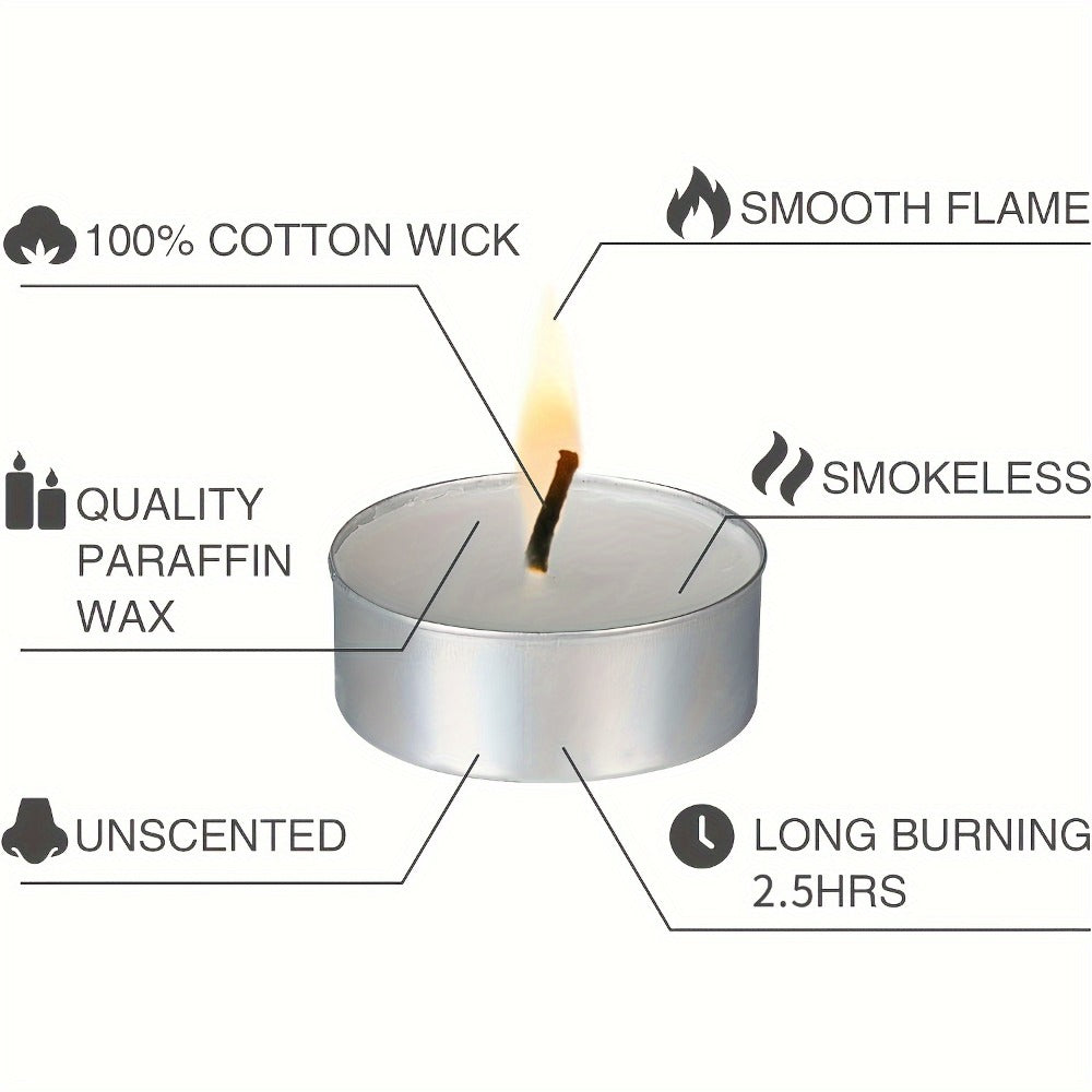 Tea Light Candles Unscented White - 49 or 99 Pack Smokeless Wax Tealights 2. Burn for Weddings, Christmas