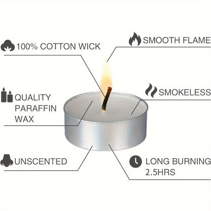 Tea Light Candles Unscented White - 49 or 99 Pack Smokeless Wax Tealights 2. Burn for Weddings, Christmas