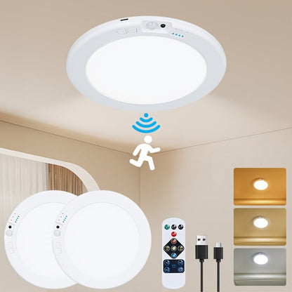 Wireless LED Ceiling Light with Motion Sensor 2 Pack - 5500mAh Rechargeable, Remote Control, 3 Brightness Modes, Magnetic Mount, No Wiring for Living Room, Kitchen, Bathroom, Hallway & Corridor
