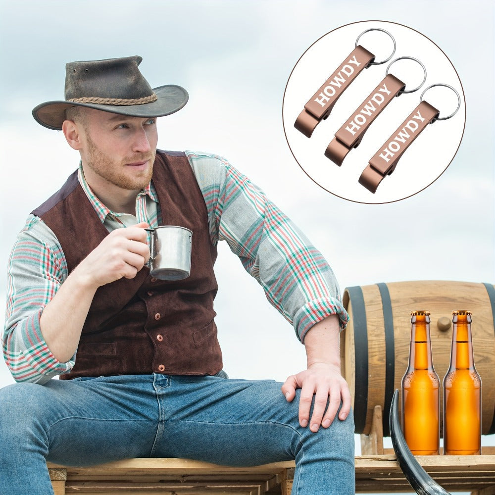 Party Favors Western Metal Bottle-Opener Keychains, 30-Piece Brown Cowboy-Theme Set for Guests