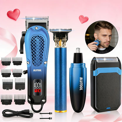 Men's Grooming Set USB Rechargeable Hair Clipper Electric Shaver Nose Ear Hair Trimmer with LCD Battery Display 2-Piece and 4-Piece Options Gift for Husband Boyfriend
