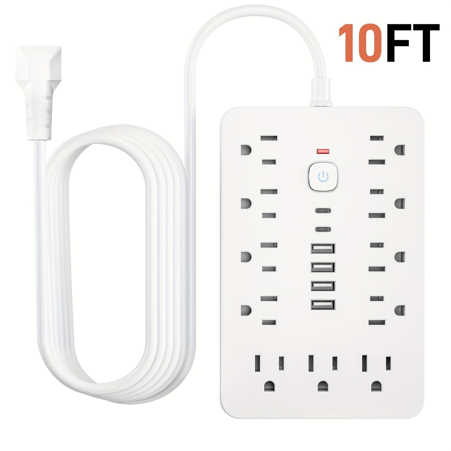 Surge Protector Power Strip 17-in-1 Wall Mount 11 AC Outlets 4 USB-A 2 USB-C Compact Charging Station 5ft 10ft Cord for Home Office School Dorm Travel