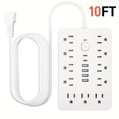Surge Protector Power Strip 17-in-1 Wall Mount 11 AC Outlets 4 USB-A 2 USB-C Compact Charging Station 5ft 10ft Cord for Home Office School Dorm Travel