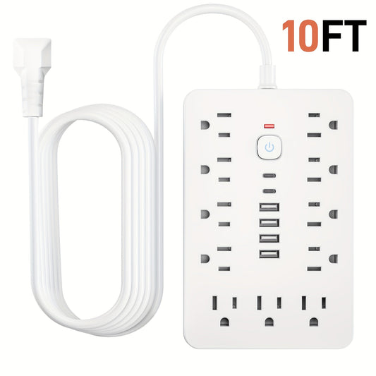 Surge Protector Power Strip 17-in-1 Wall Mount 11 AC Outlets 4 USB-A 2 USB-C Compact Charging Station 5ft 10ft Cord for Home Office School Dorm Travel