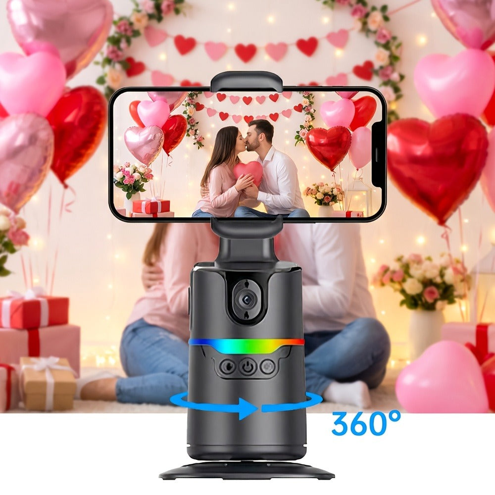 360° Auto-Tracking Phone Holder with Detachable Remote, Rechargeable Battery and Tripod Mount